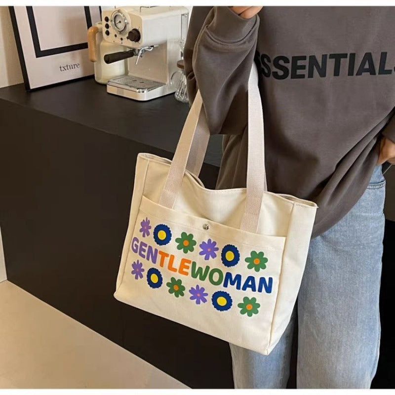 2024 New Large Capacity Tote Bag for Women, Casual Floral Print Canvas Shoulder Bag with Zipper and Inner Pocket, Perfect for Daily Commute and School