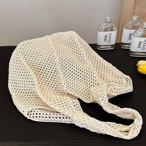 Women's Shoulder Bag Beach Bag Fashionable Knitted Flower Tote Bag Women's Casual Beach Travel Sling Bag Large Capacity Woven Bag