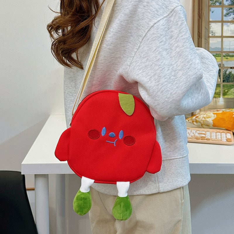 Cute Fruit Design Canvas Shoulder Bag for Kids Lightweight and Durable Daily Use