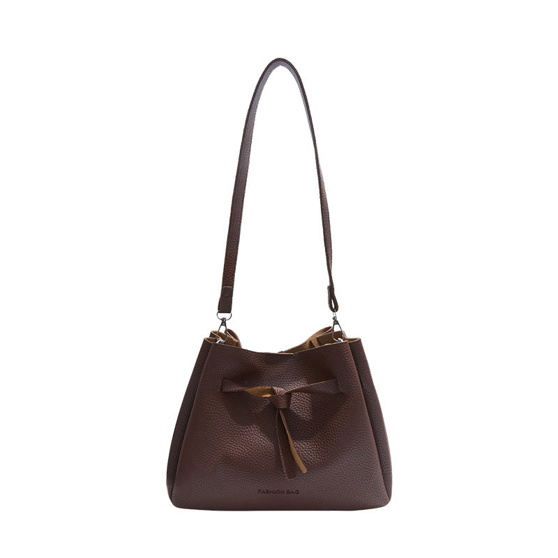 2025 Spring New Women's Fashion Bucket Bag with Bow Detail, Casual Street Style Shoulder Bag with Magnetic Closure and Inner Pockets