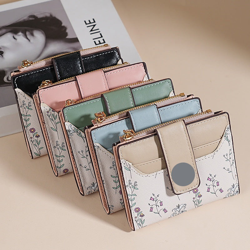 Chic Floral Mini Wallet for Women with Magnetic Closure and Card Slots, Elegant Design for Daily Use