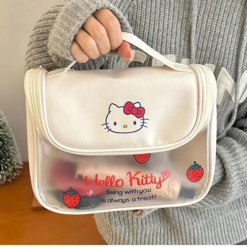 Women's Cosmetic Bag Cute Hello Kitty Washing and Makeup Bag Cosmetic Bag Transparent Design Large Capacity Portable Skin Care Products Buggy Bag