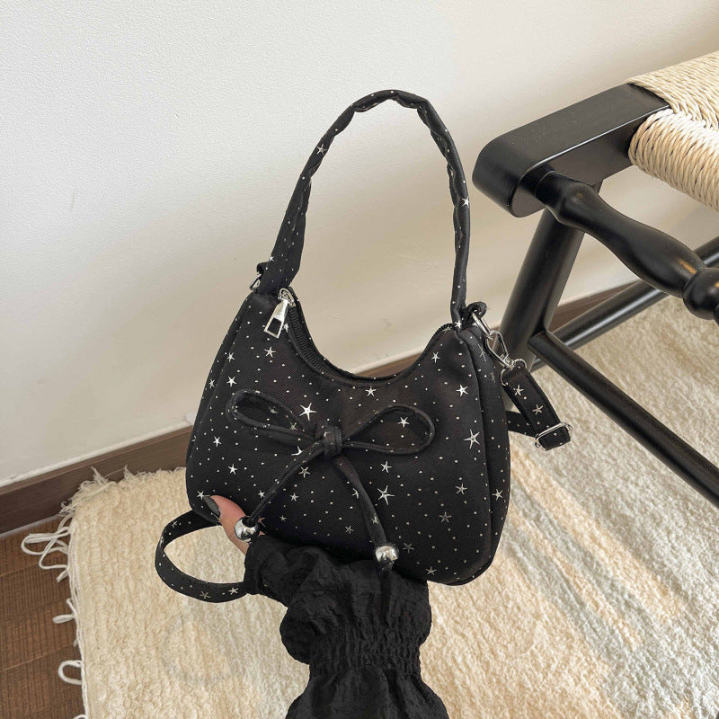 Chic Star-Print Crossbody Bag with Drawstring Detail for Women, Trendy Summer Fashion Accessory