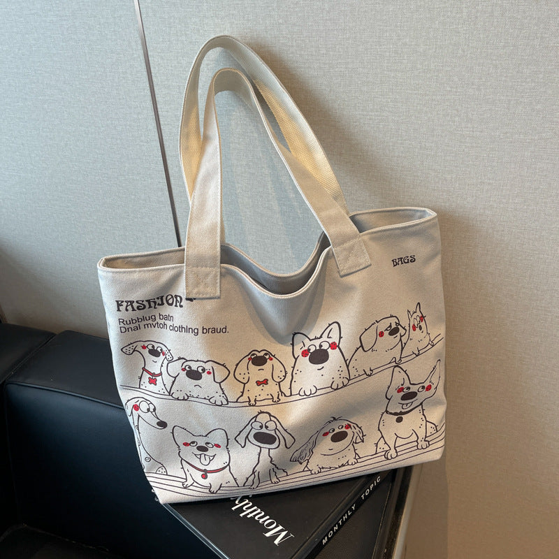 Korean Style Western Style Big Bag Women's New Casual All-Match Tote Canvas Bag Large Capacity Commuter Shoulder Bag