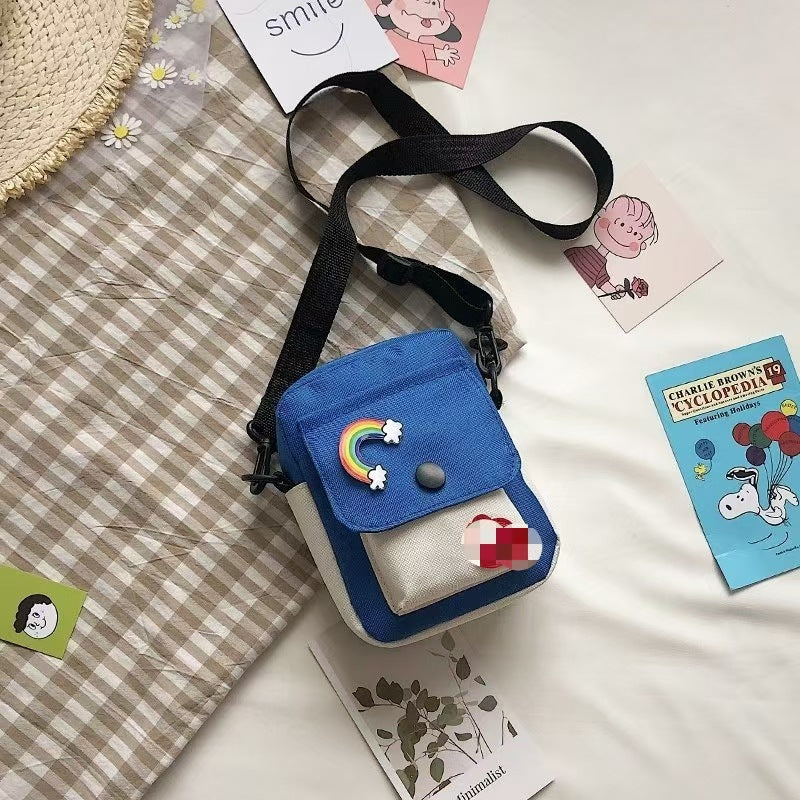 Cute Street Style Crossbody Bag with Cartoon Patch and Functional Pockets for Daily Use