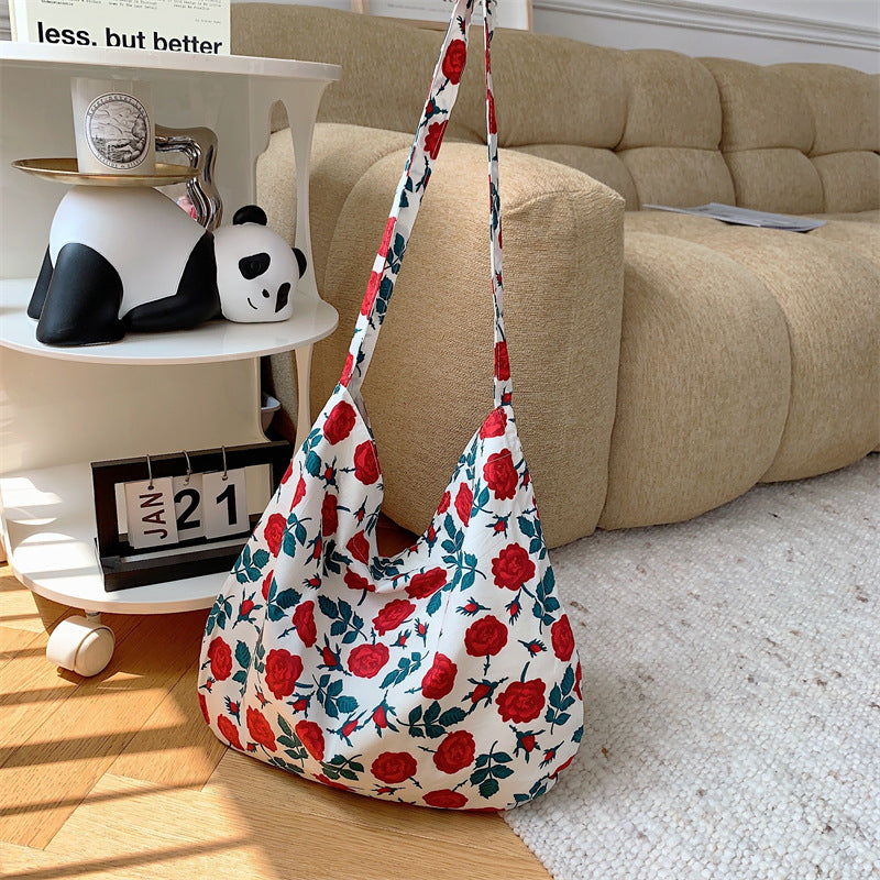 Women's Canvas Korean-Style Floral Cotton Bag Student Retro Shoulder Western Style Messenger Bag