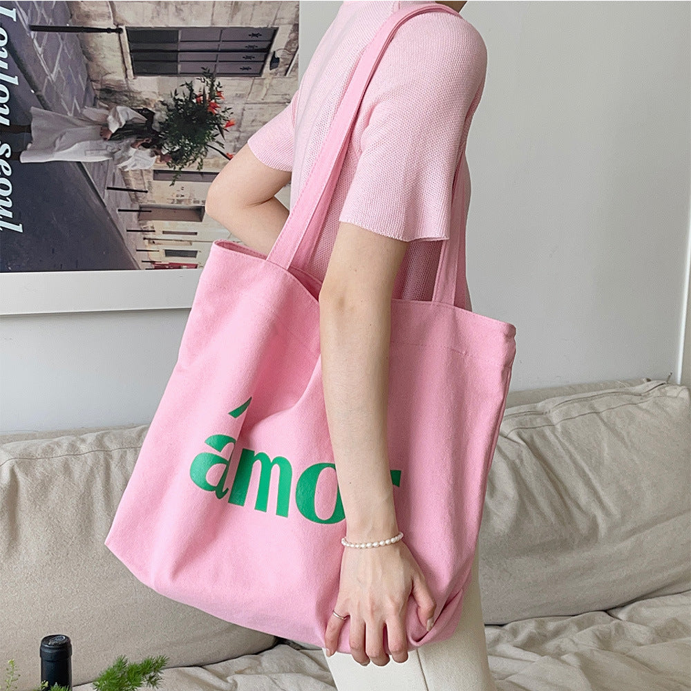 2025 Trendy Canvas Tote Bag for Women, Large Capacity Street Style Letter Design, Perfect for Daily Commute and Shopping