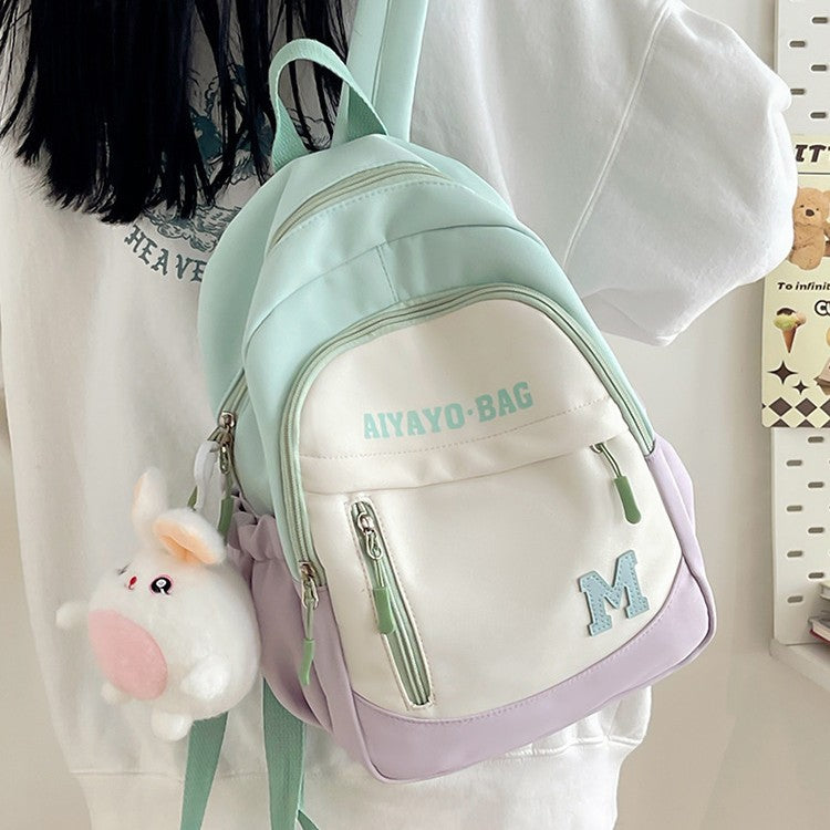Cute Kids Backpack with Plush Rabbit Charm for School Travel and Spring Outings - Waterproof Oxford Fabric Design