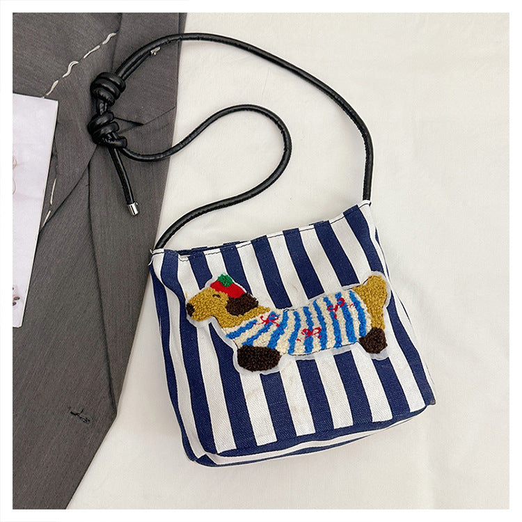 Women's Cross-Body Bag Cute Dachshund Embroidered Canvas Shoulder Bag Bends and Hitches Shoulder Strap Everyday Joker Fashion Commuter Bag