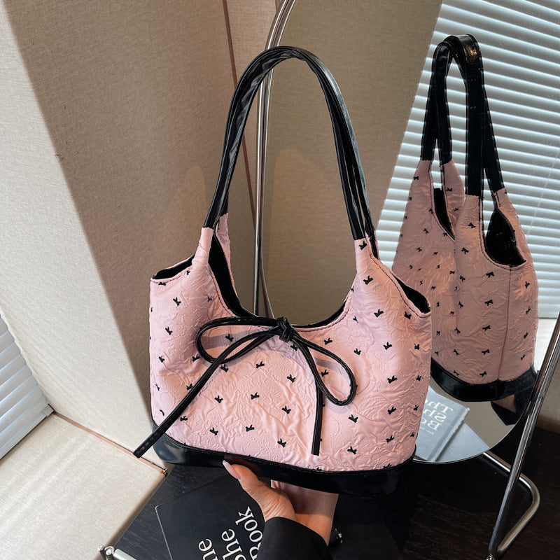 Chic Crossbody Bag with Bow Detail and Print Design for Women, 2025 Autumn Trendy Commute Shoulder Bag