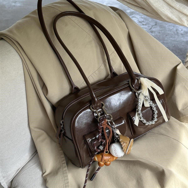 New Korean Ins Retro Bowling Bag Women's Large Capacity Shoulder Handbag