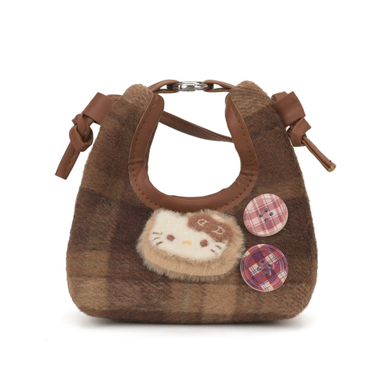 Plaid Cartoon Summer Cute Children's Bag New Handbag Girls' Shoulder Messenger Bag