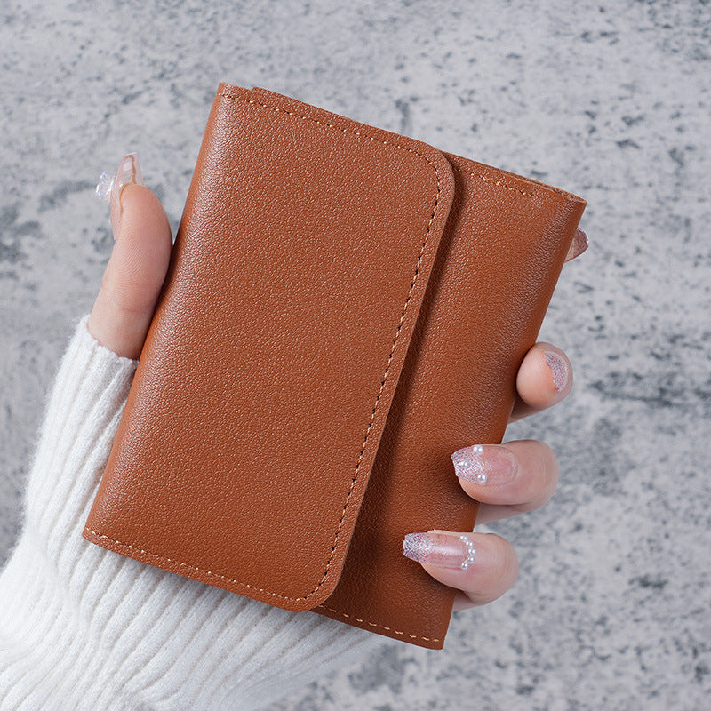 Minimalist Slim Women's Wallet with Multi-Function Card Holder and Coin Pocket, Three-Fold Design with Elegant Stitching for Everyday Use