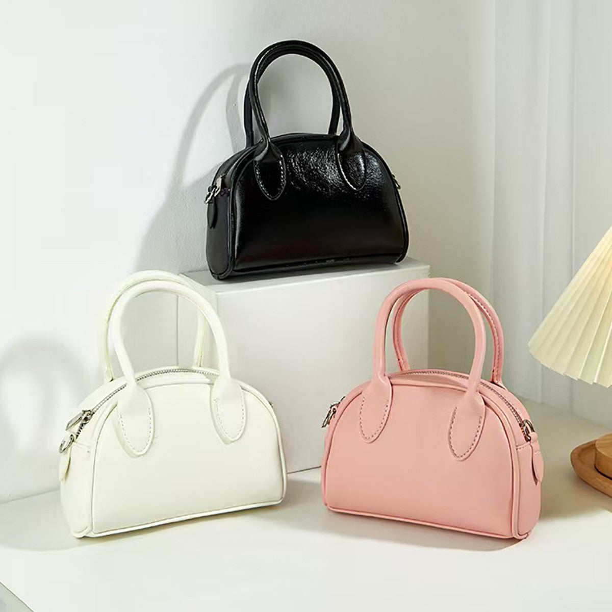 Chic Minimalist Boston Bag Women's Handheld Crossbody Shell Shape PU Leather Fashion Everyday Style