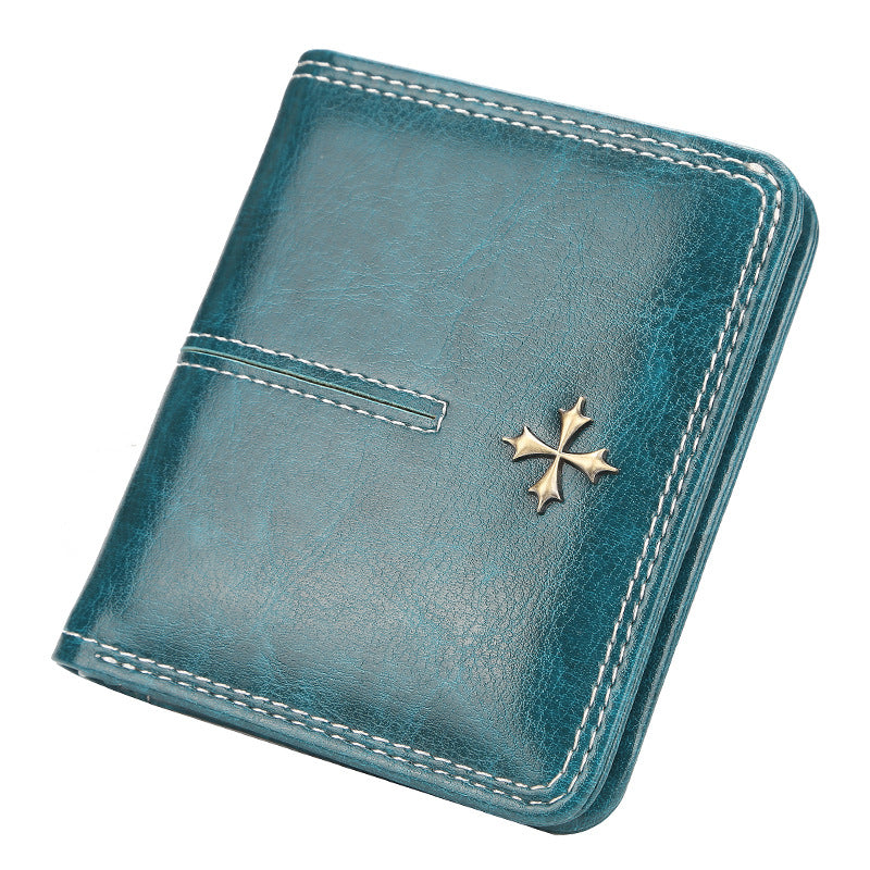 Women's Wallet Korean-Style Short Multiple Card Slots Oil Wax Leather Card Holder Fashion All-Match Zipper Coin Purse