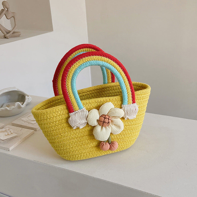 Sunflower Cotton String Woven Bag Straw Bag Baby Birthday Party Portable Cloud Beach Bag Basket