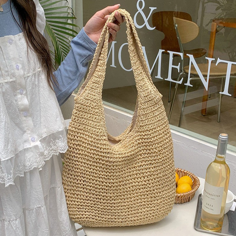 New Boho Style Straw Weave Tote Bag Large Capacity Casual Shoulder Handbag Ethnic Design for Daily Use