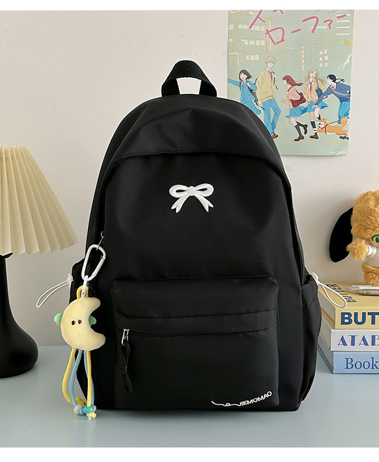 Japanese Style Ins Student Backpack for Girls, Simple Campus Fashion Dual Shoulder Bag with Bow Design and Comfortable Padding