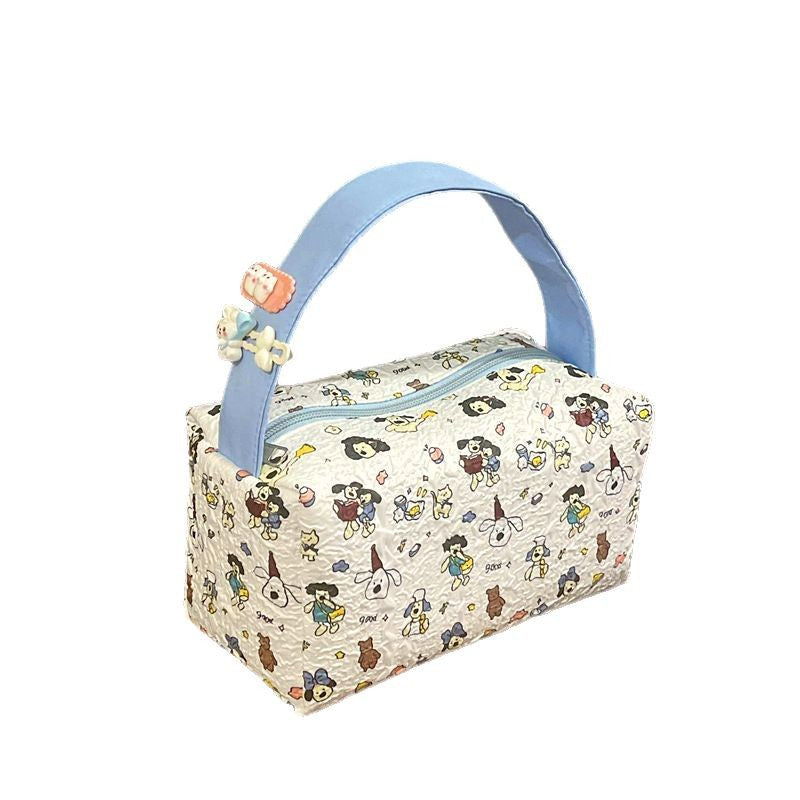 Cute Cartoon Print Handheld Cosmetic Bag with Large Capacity for Daily Use and Travel