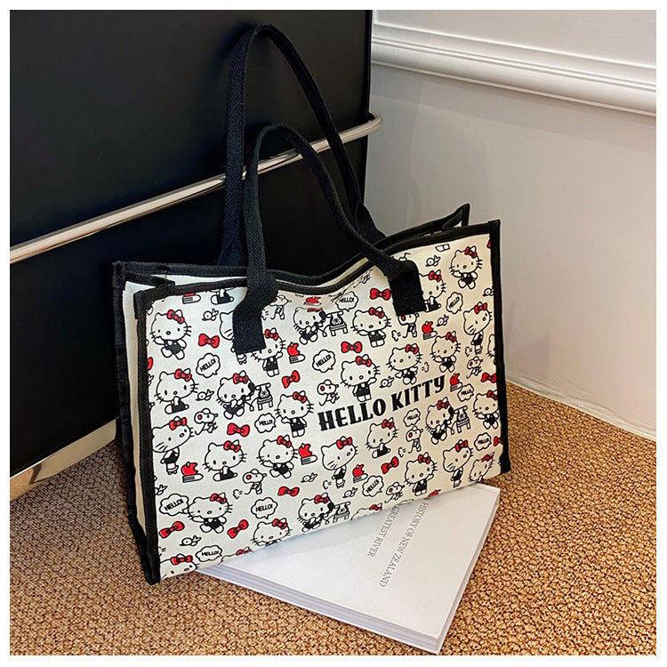 Canvas Tote Bag Female Cartoon Printing Large Capacity Student Class Commute Schoolbag Shopping Bag