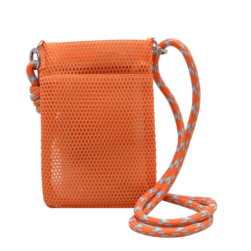 Sweet Fresh Cell Phone Bag Women's Summer Outdoor Single-Shoulder Bag Crossbody Mesh Portable Storage Bag