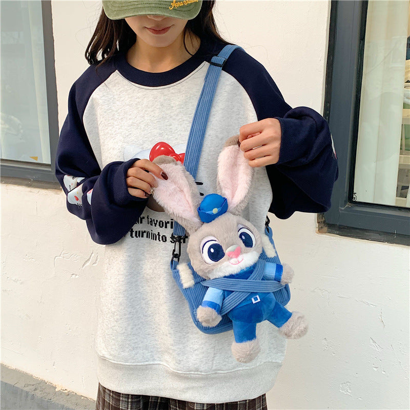 Cute Cartoon Bunny Plush Shoulder Bag with Soft Velvet Design and Magnetic Closure for Daily Use