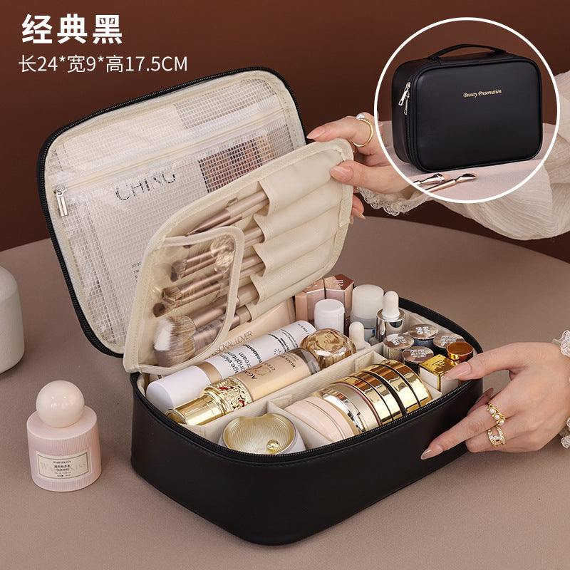 Modular Makeup Organizer with Detachable Brush Compartment, Waterproof & Stylish Cosmetic Storage Bag for Daily Use