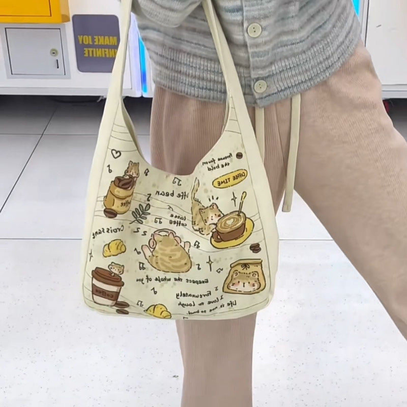 New Cartoon Kitten Shoulder Bag Female Versatile Large Capacity Student Canvas Bag