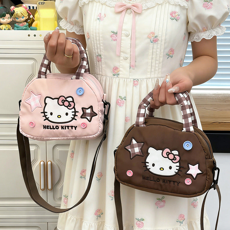 Women's Cross-Body Bag Handbag Cute Hello Kitty Crossbody Bag Plaid Handle XINGX Patch Cartoon Shoulder Bag