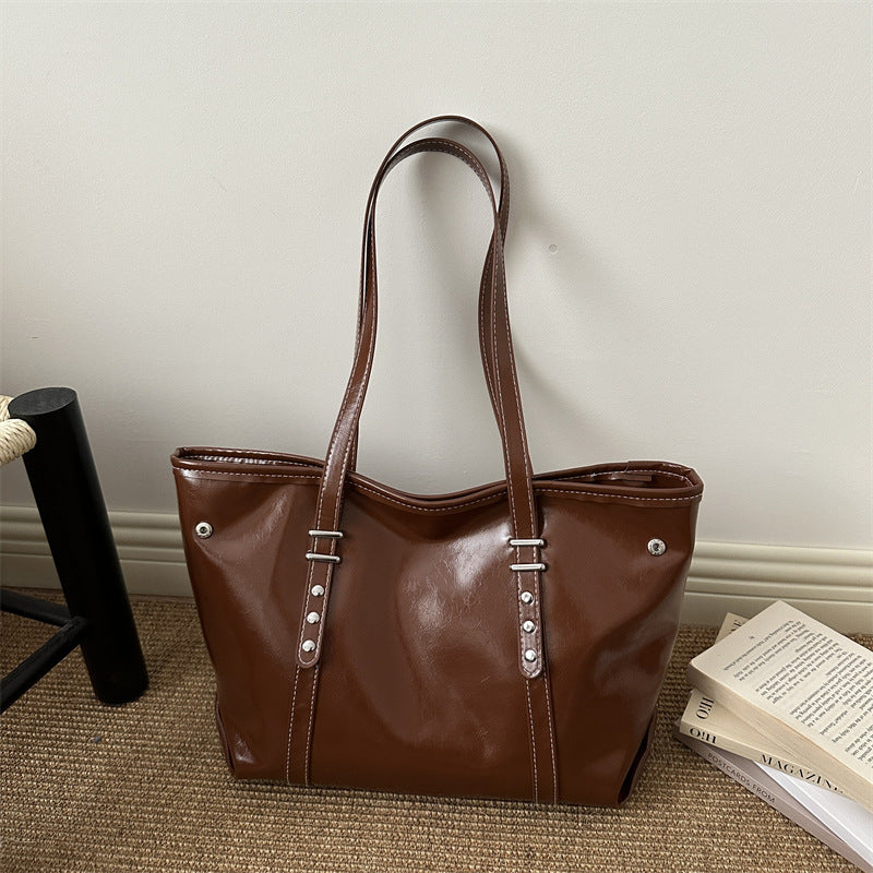 Tote Bag Women's Spring Solid Color Commute Elegant New Large Capacity Beautiful Casual Shoulder Bag