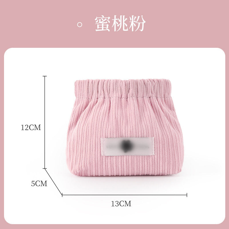 Portable Ribbed Cotton Cosmetic Bag with Elastic Opening for Travel and Daily Use