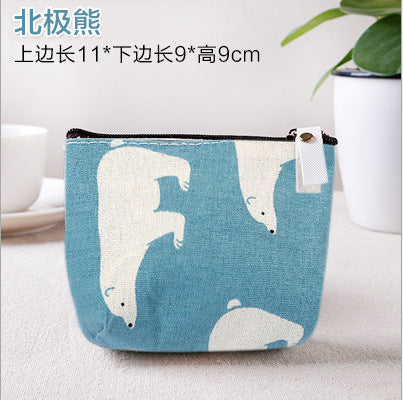 Cute Polar Bear Print Canvas Coin Purse for Women, Stylish Everyday Key and Card Holder with Zipper Closure