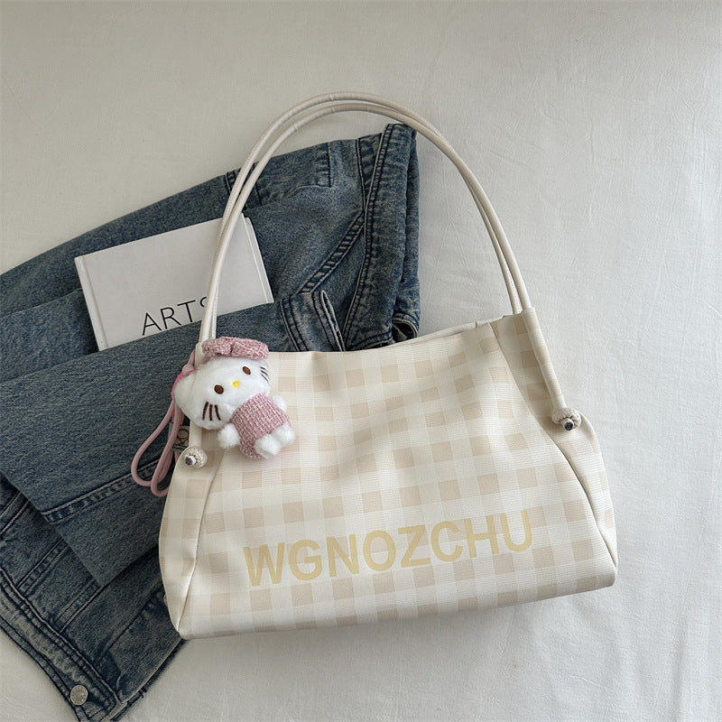 High-Grade Plaid Women's Tote New Large Capacity Commuter Shoulder Bag Magnetic Snap Open Cover with Zipper Bag