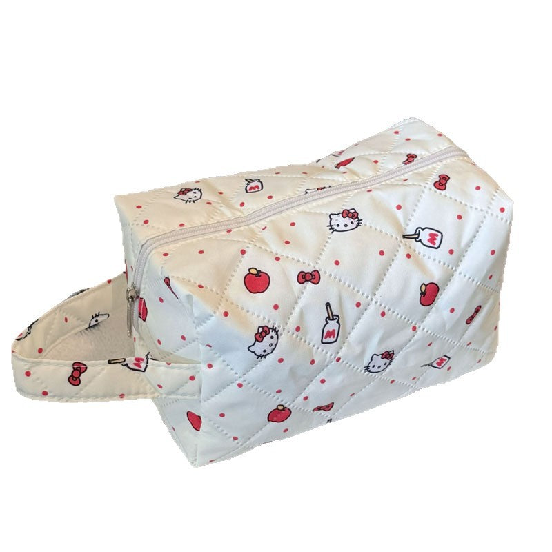 Cute Cartoon Cosmetic Bag for Women, Portable Large Capacity Makeup Organizer with Zipper Closure and Quilted Design