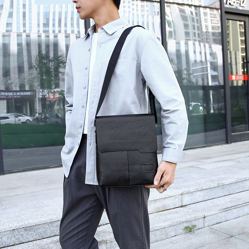 Men's PU Crossbody Bag Vintage Style Durable Shoulder Bag for Casual Travel with Laptop Compartment
