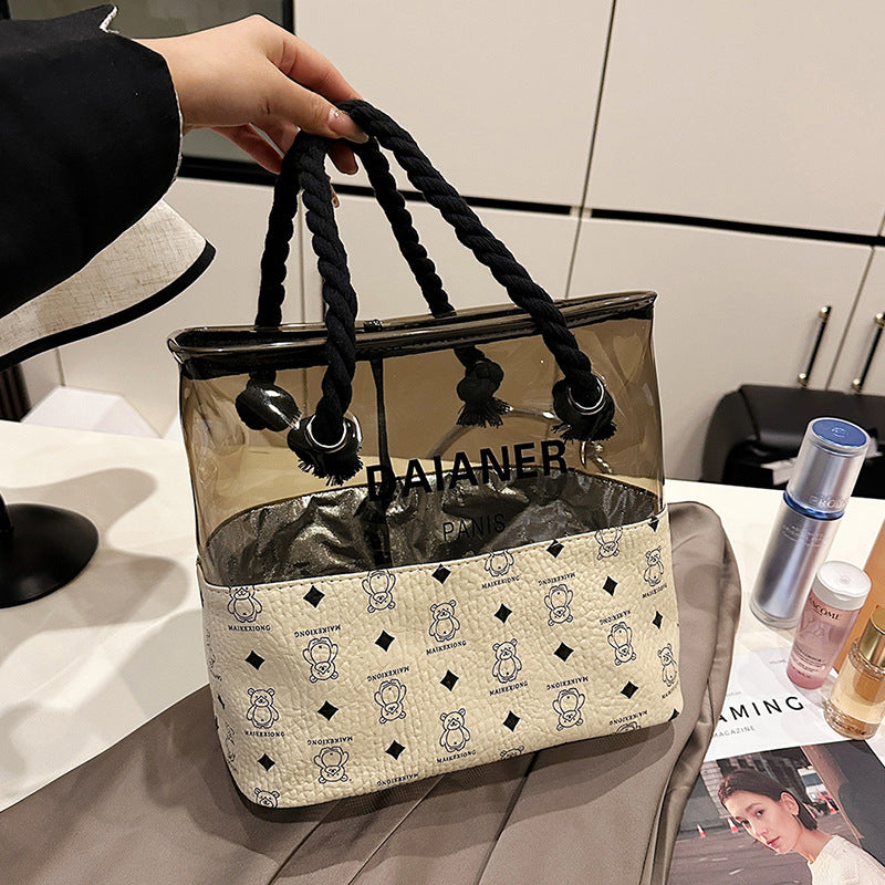 Storage Bag New Waterproof Korean Style Translucent Wash Bag Bear Printed Large Capacity Portable Cosmetic Bag