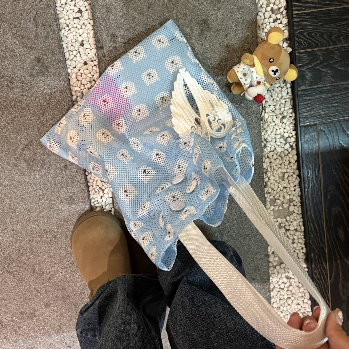 Summer Mesh Tote Bag with Cute Animal Prints, Lightweight Shoulder Handbag for Daily Use and Travel