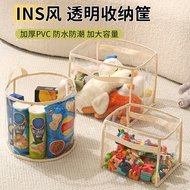 Transparent Storage Basket for Toys and Daily Essentials, Waterproof and Foldable Design with Large Capacity