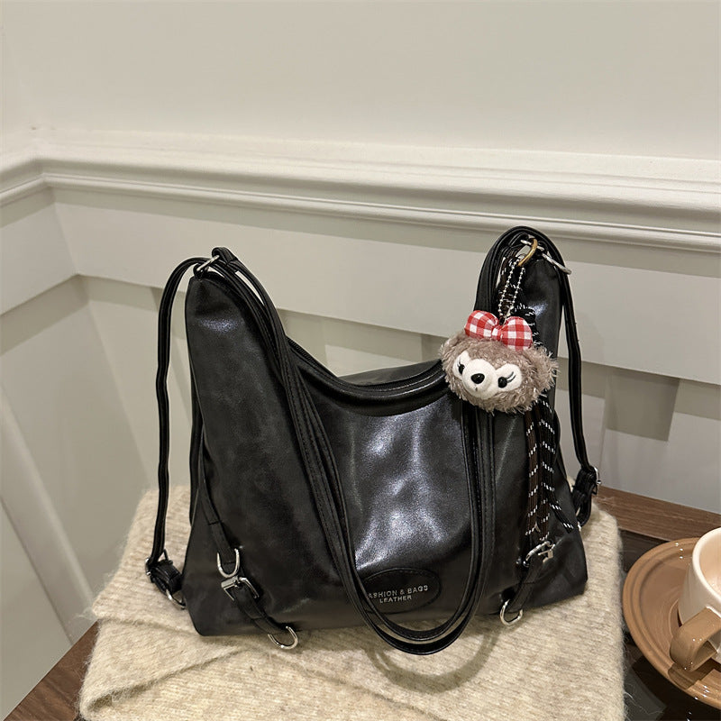 2024 Autumn Winter Fashionable Large Capacity Tote Bag for Women, Retro Stylish Shoulder Bag with Cute Charm, Urban Minimalist Design
