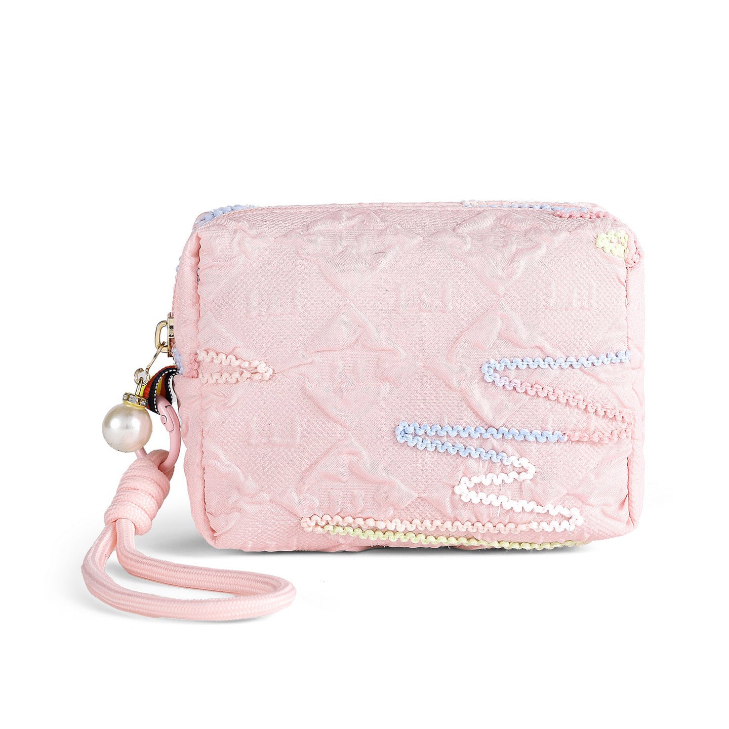 Cute Square Cosmetic Pouch with Embroidery Design, Portable Makeup Bag for Daily Use and Travel