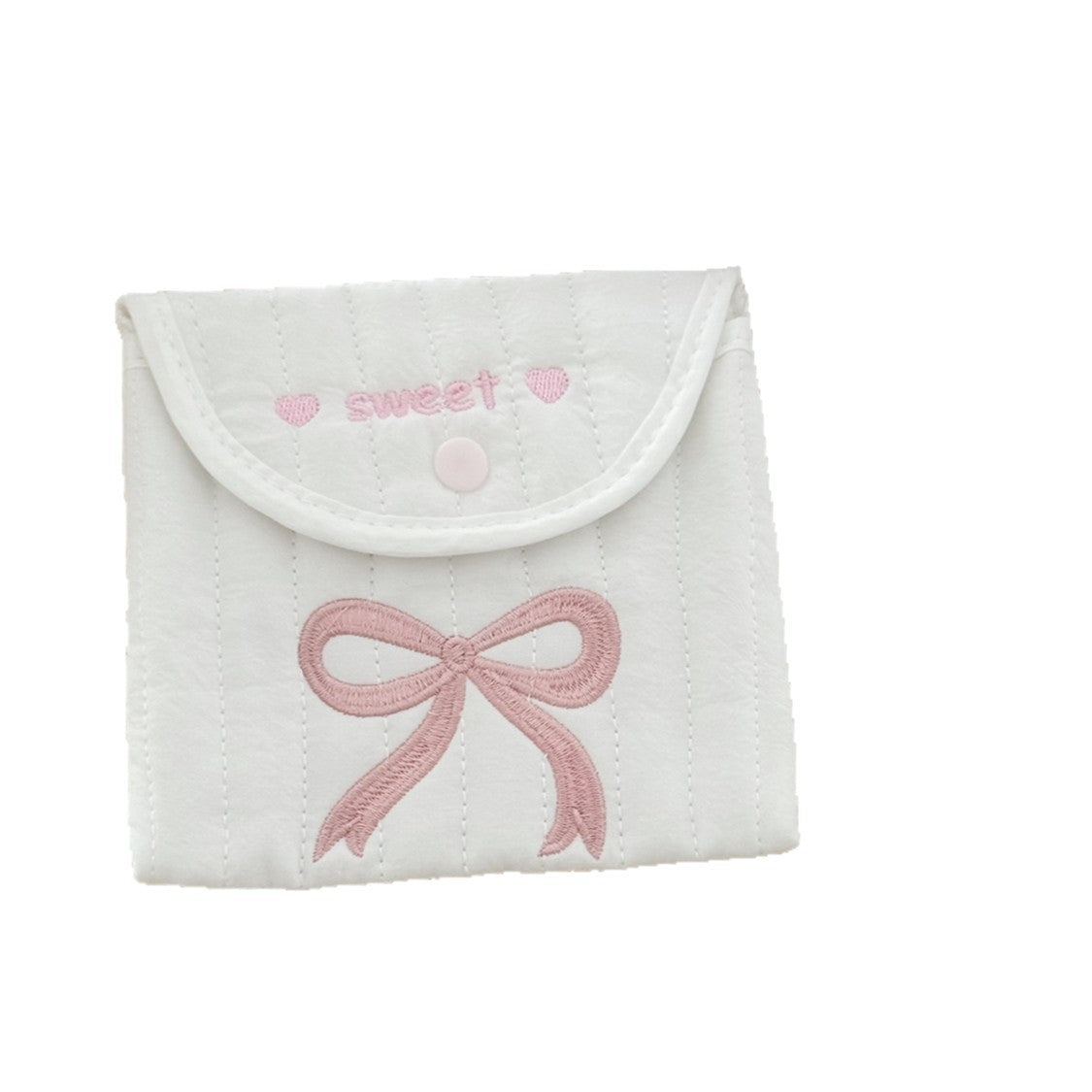 Sweet Embroidered Bow Pouch for Menstrual Products and Daily Essentials, Cute and Portable Design with Stitched Details