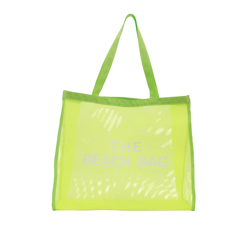 Voile Tote Bag Transparent Shopping Bag Swim Bag Nylon Mesh Letter Large Capacity Beach Bag