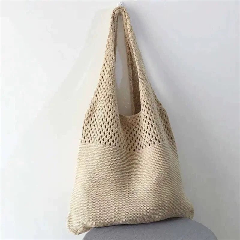 Women's Shoulder Bag Artistic Style Crocheted Daisy Tote Bag Beach Vacation Lightweight Shoulder Bag Leisure Travel Essential Woven Handbag