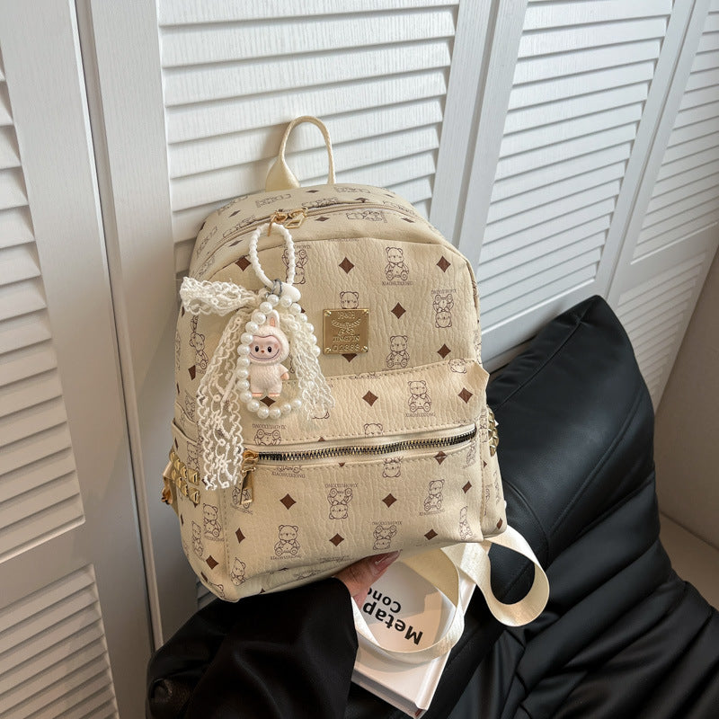 Cute Bear Pattern Women's Backpack New Fashion Trendy College Student Large Capacity Commuter Schoolbag