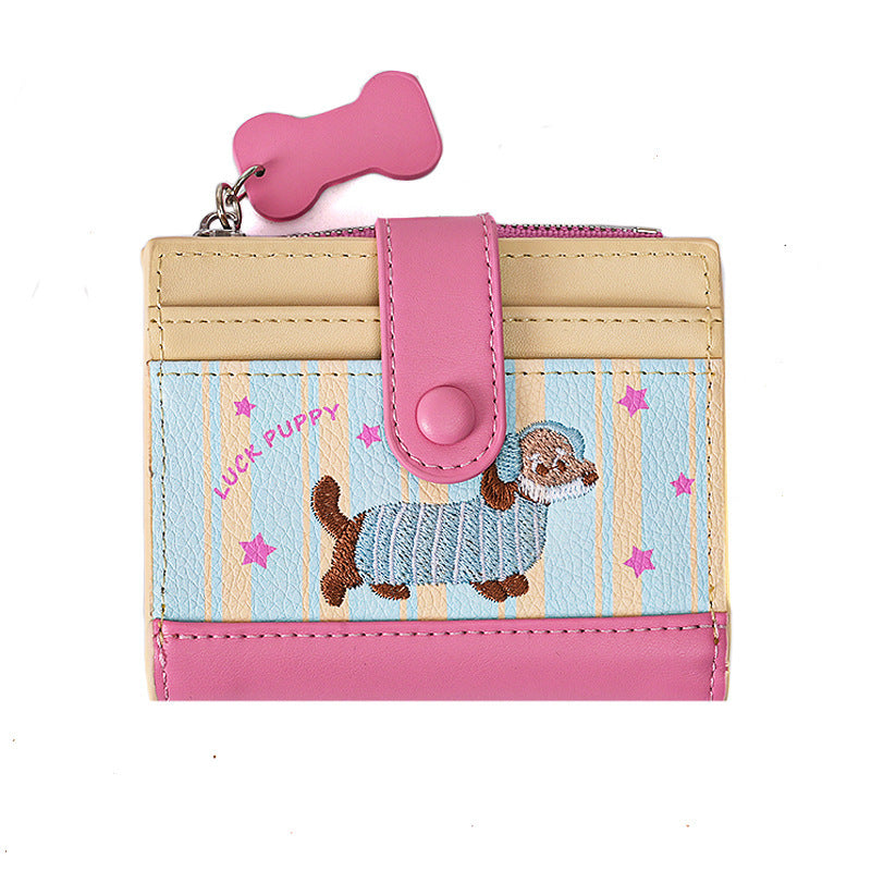 Cute Dachshund Card Holder with Embroidery Design, Waterproof PU Wallet for Women, Fashionable Daily Use