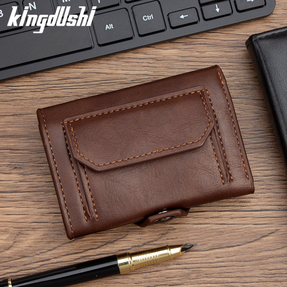Men's Stylish Trifold Wallet with Multiple Card Slots and Coin Pocket, PU Leather Design with Stitching Details