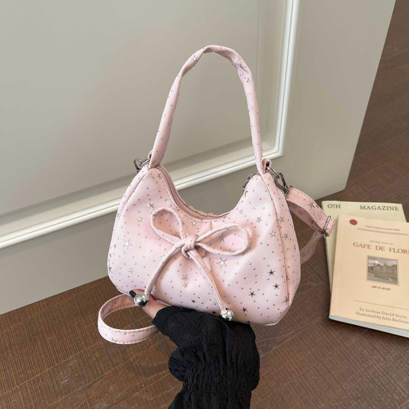 Chic Star-Print Crossbody Bag with Drawstring Detail for Women, Trendy Summer Fashion Accessory