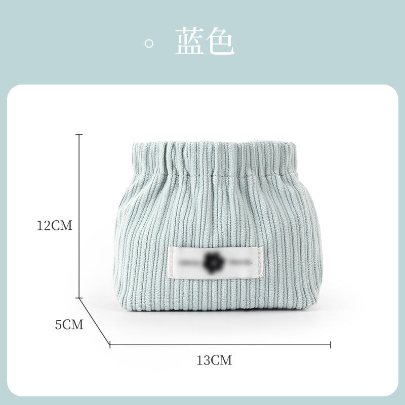 Portable Ribbed Cotton Cosmetic Bag with Elastic Opening for Travel and Daily Use