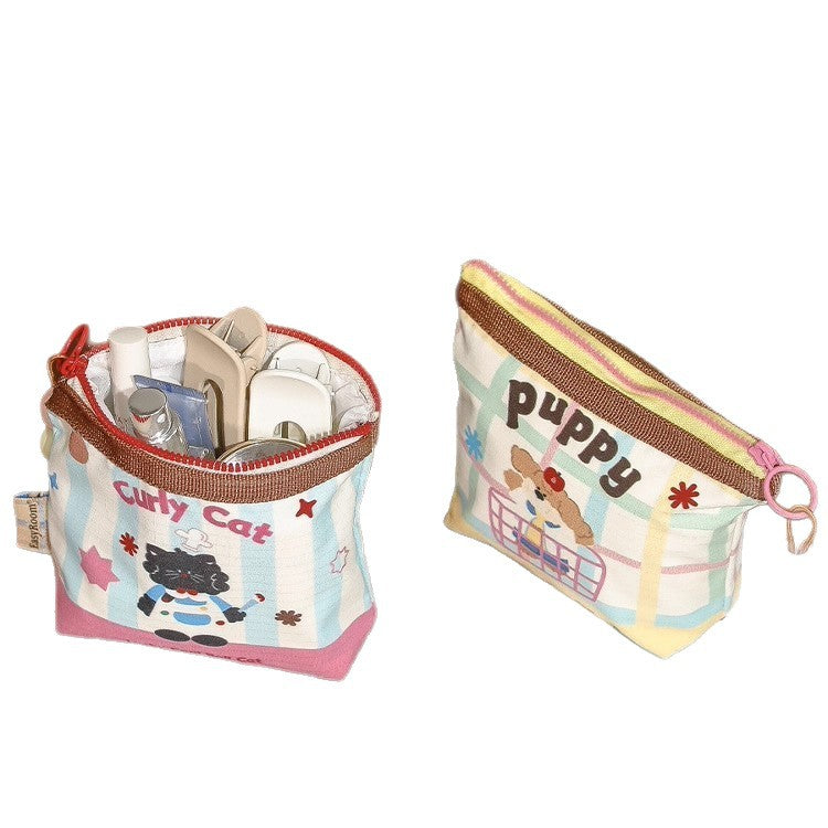 Cute Cartoon Zipper Pouch for Travel, Makeup, Earphones, and Daily Essentials - Portable Multi-Functional Storage Bag