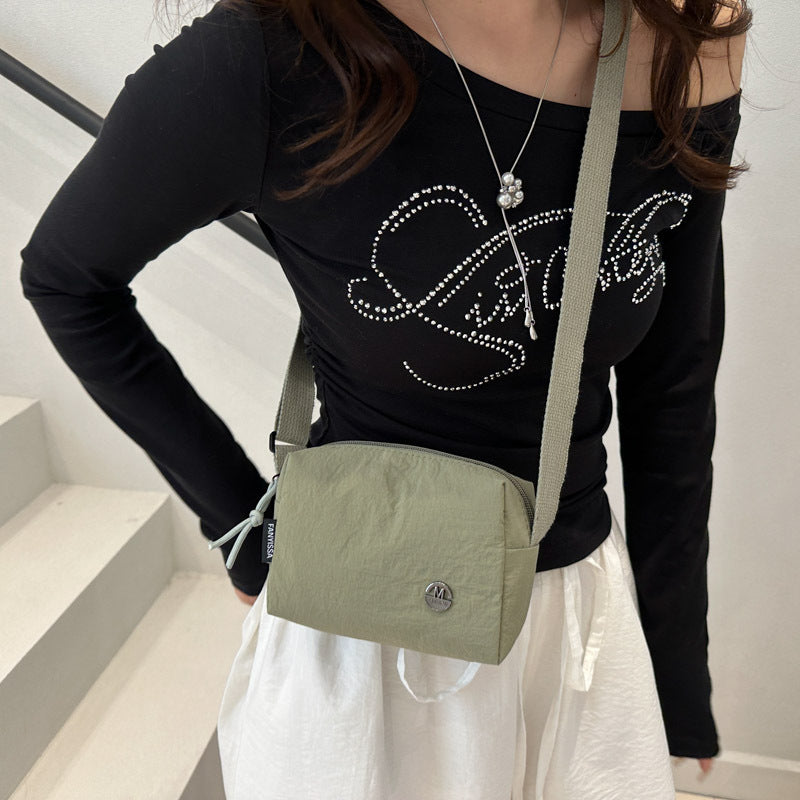 Minimalist Nylon Crossbody Bag for Women - Lightweight Daily Commute Shoulder Bag with Simple Design and Practical Open Top